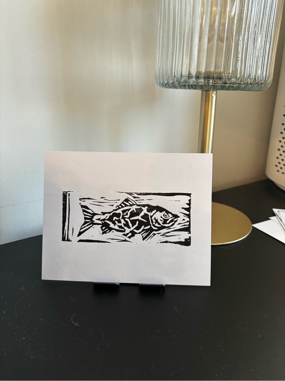 Handmade Linocut Card - Horizontal Fish Design
